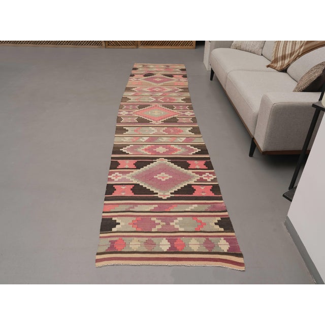 1970s Vintage Handmade Wool Cotton Purple Runner Rug For Sale - Image 4 of 11