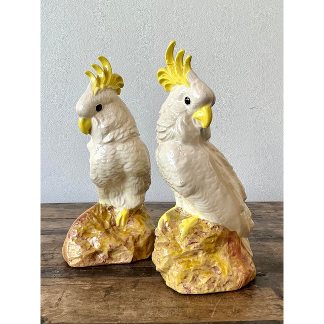 Late 20th Century Vintage Glazed Ceramic Cockatoos - A Pair For Sale - Image 5 of 12