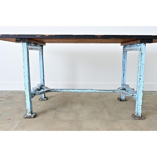 French Antique Cast Iron & Wood Top Work Table For Sale - Image 11 of 13