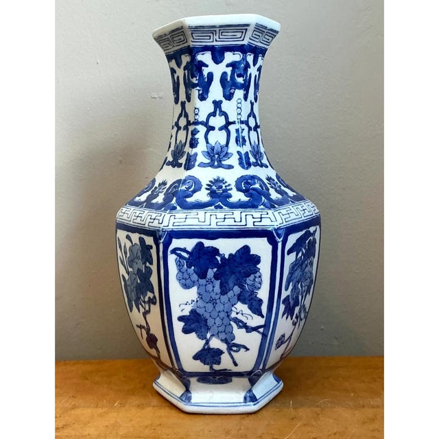 Vintage Chinese Blue and White Ceramic Vase For Sale - Image 9 of 12
