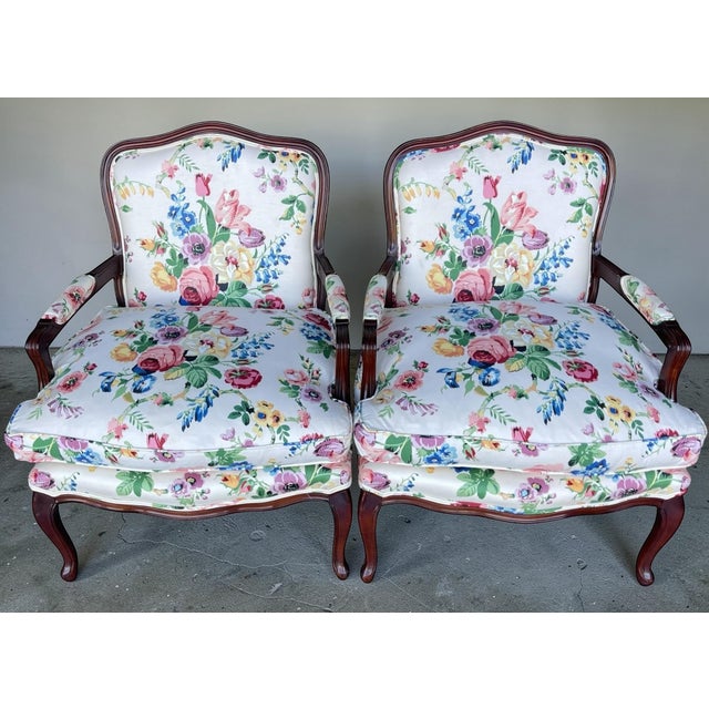 Vintage Floral Bergère Armchairs by Century Furniture, a Pair For Sale In Naples, FL - Image 6 of 16