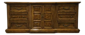American of Martinsville Solid Walnut Italian Mediterranean 79″ Triple Door Dresser 2384-216