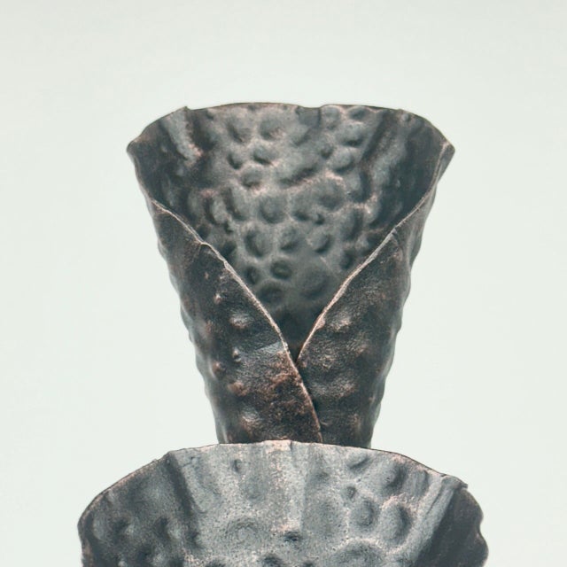 Hand Forged Iron Candelabra Set of 3 (100-120cm) Antique Copper Finish Barley Twist Stem with Calla Lily Cups For Sale - Image 6 of 8