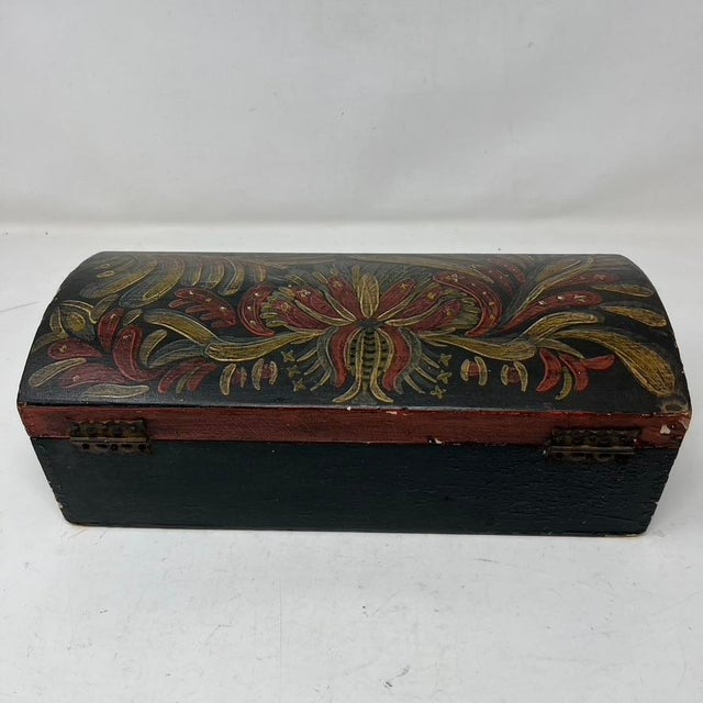 Wood 19th Century Folk Art Hand Painted Dome Topped Document Box For Sale - Image 7 of 11