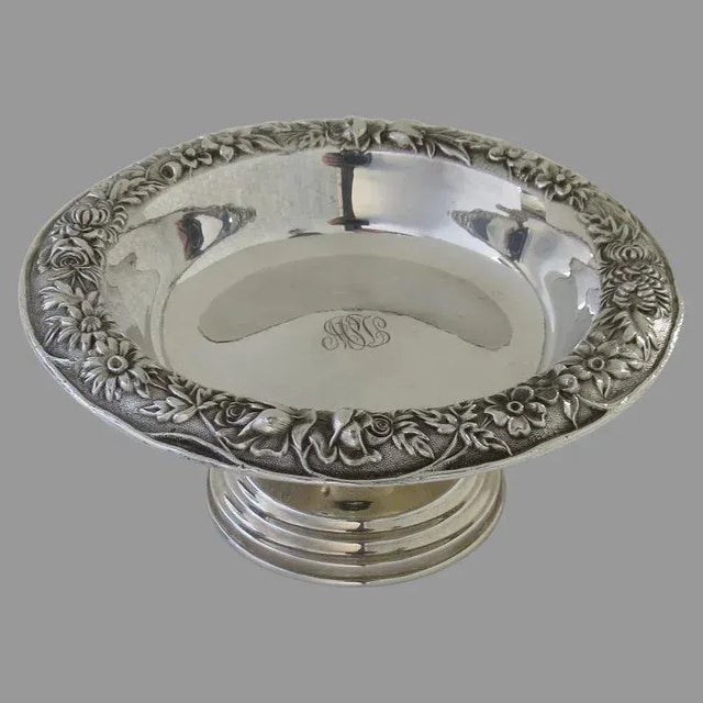 Metal Vintage S.Kirk & Son Inc. Sterling Repousse Small Footed Compote For Sale - Image 7 of 7
