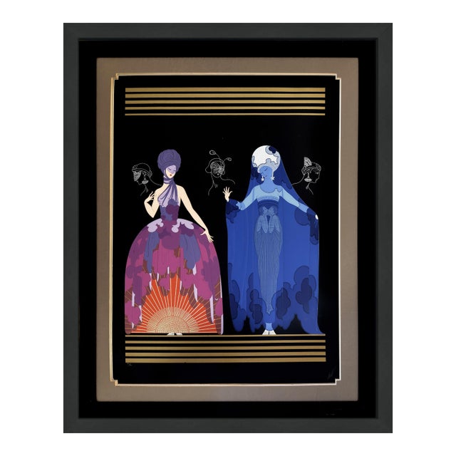 Erté, Evening Night (Large Hand Signed Foil Stamped Embossed Serigraph), 1985 For Sale