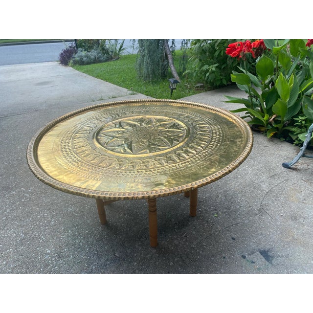 1970s Brass Metal and Wooden Coffee Table For Sale - Image 4 of 13