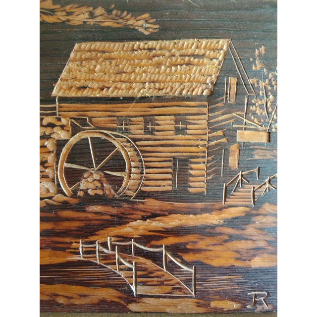 Folk Art Vintage Hand Carved Watermill Wood Relief Wall Art For Sale - Image 3 of 6