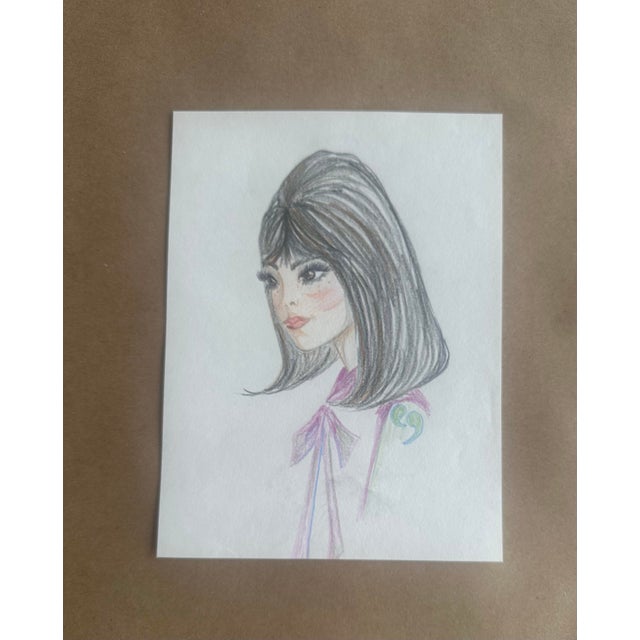 A softly rendered portrait featuring a doe-eyed figure with voluminous hair and subtle pastel accents. The gentle shading...