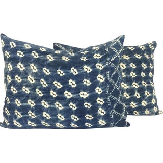 Vintage African Indigo Batik Pillows - A Pair For Sale