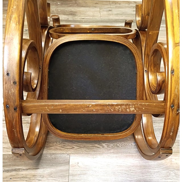 Brown 1970s Price Products Ornate Tapestry Upholstered Bentwood Rocking Chair For Sale - Image 8 of 11