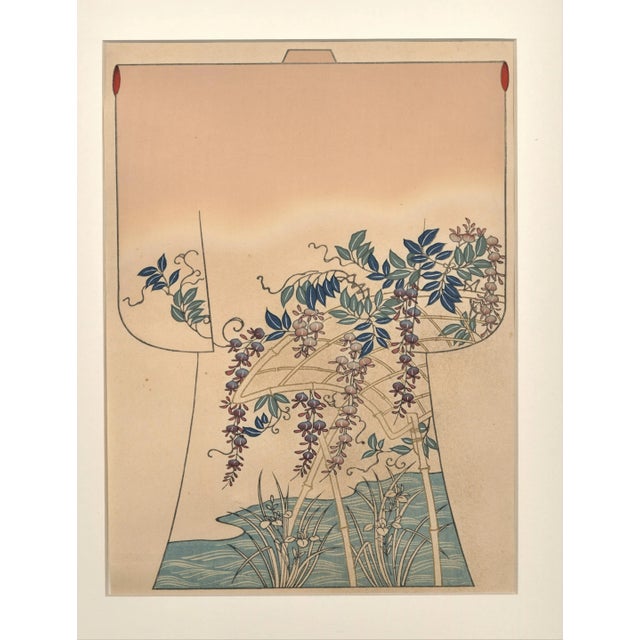 This is an original 1927 Japanese kimono woodblock design that dates to the early Showa Era (1926-1989). It is an...