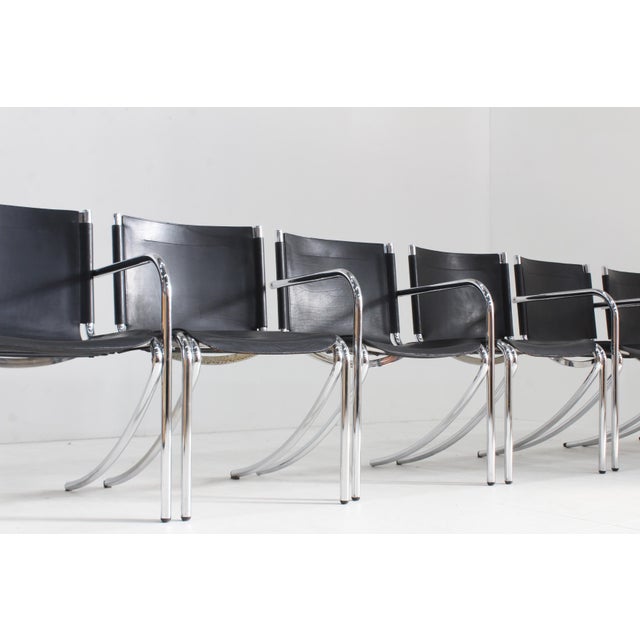 Black Vintage Jot Dining Chairs in Black Leather and Chrome by Giotto Stoppino for Acerbis, 1970s, Set of 6 For Sale - Image 8 of 14