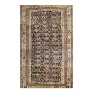 Early 20th Century Antique Persian Malayer Carpet, Handmade Oriental Rugs, Navy, Orange, Cream For Sale