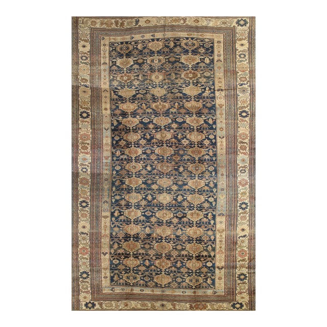 Early 20th Century Antique Persian Malayer Carpet, Handmade Oriental Rugs, Navy, Orange, Cream For Sale