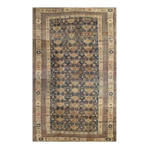 Early 20th Century Antique Persian Malayer Carpet, Handmade Oriental Rugs, Navy, Orange, Cream