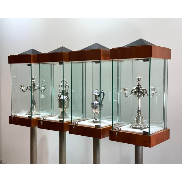 Cherrywood and Aluminum Display Cases, 1980s, Set of 4 For Sale - Image 6 of 18