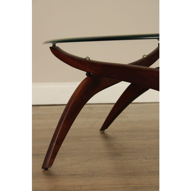 Mid Century Modern Glass Top Walnut Coffee Table For Sale - Image 9 of 18
