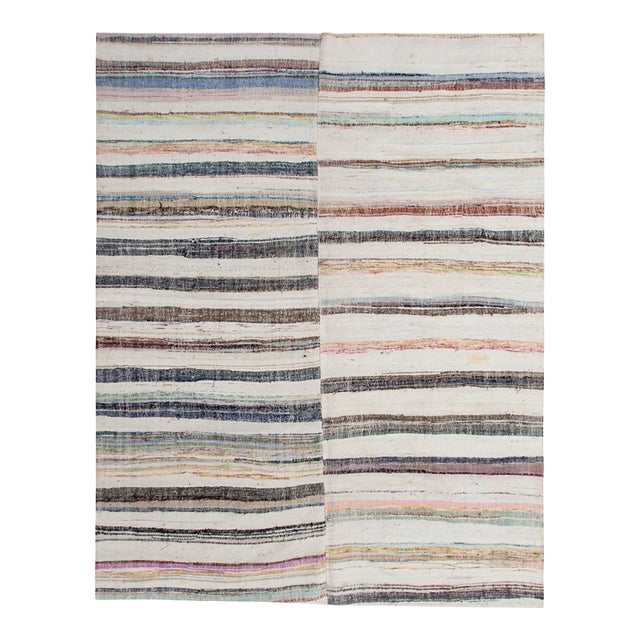 Decorative Striped Vintage Rag Rug - 7`3" X 9`4" For Sale