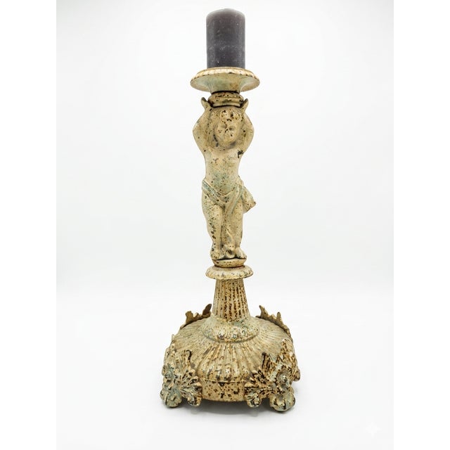 Metal Candelabrum with Cherub, 1920s For Sale - Image 3 of 4
