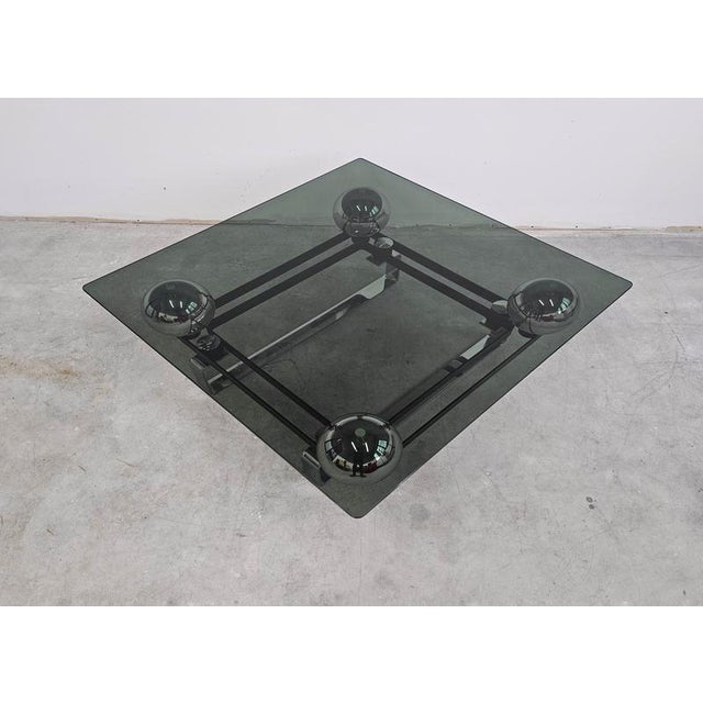 Glass Vintage French Table in Chrome Plated Steel and Tinted Glass, 1970s For Sale - Image 7 of 13