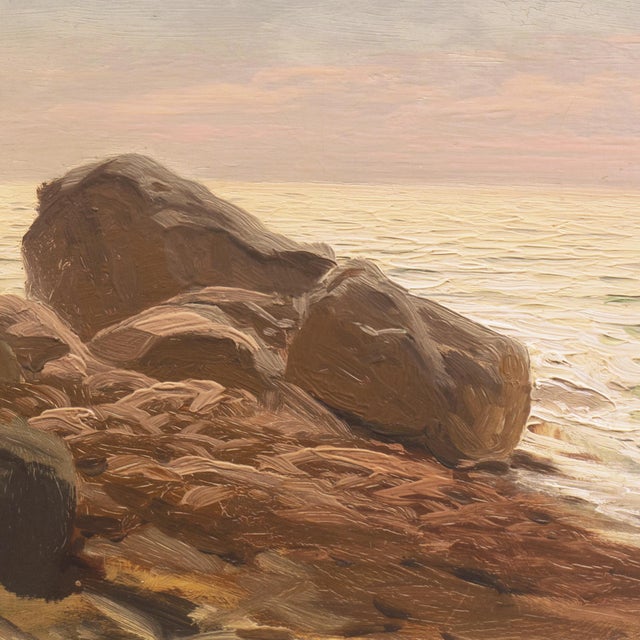 Late 19th Century 'Evening Light, Rocky Shore', Early American School Impressionist Seascape, Pacific For Sale - Image 5 of 9