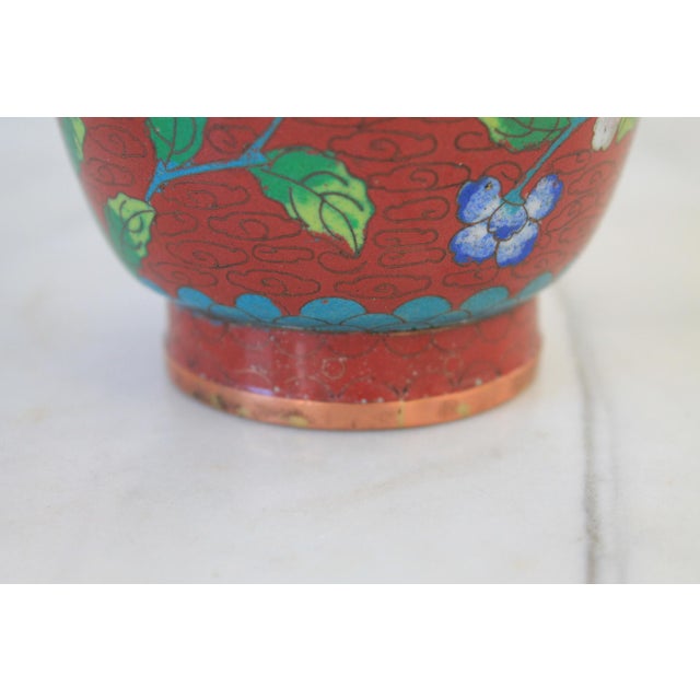 Set of Two Chinese Copper Enamel Cloisonné Floral Vases For Sale - Image 10 of 11
