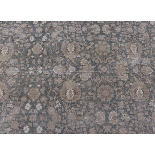 Textile Antique Distressed Tabriz Rug in Teal , Light Brown 9' 8" X 12' 5" For Sale - Image 7 of 9