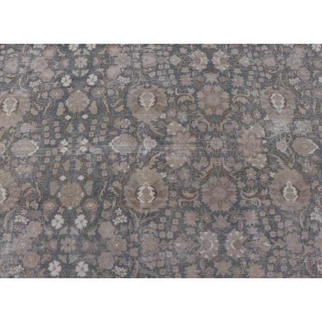 Antique Distressed Tabriz Rug in Teal, Tan, Light Brown 9'8" X 12'5" For Sale - Image 9 of 13