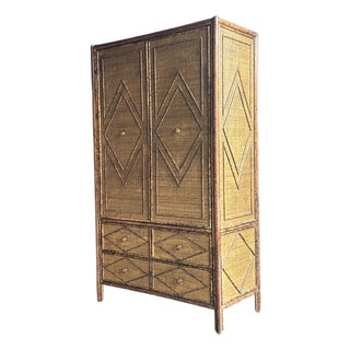 1980s Tortoiseshell British Colonial Bamboo & Rattan Wardrobe Attributed to Ralph Lauren for Bloomingdale’s For Sale