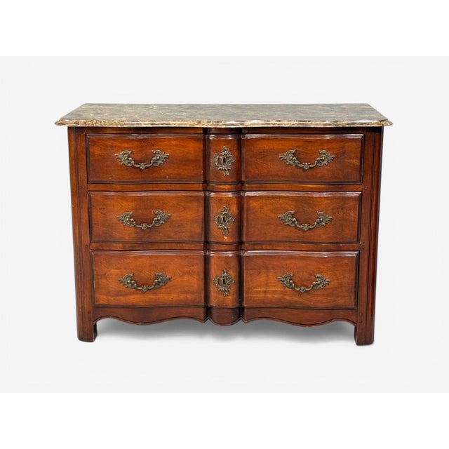 Brown Hickory Chair, Louis XV Style Commodes, Wood, Brass, Marble, Usa, 1980s For Sale - Image 8 of 16