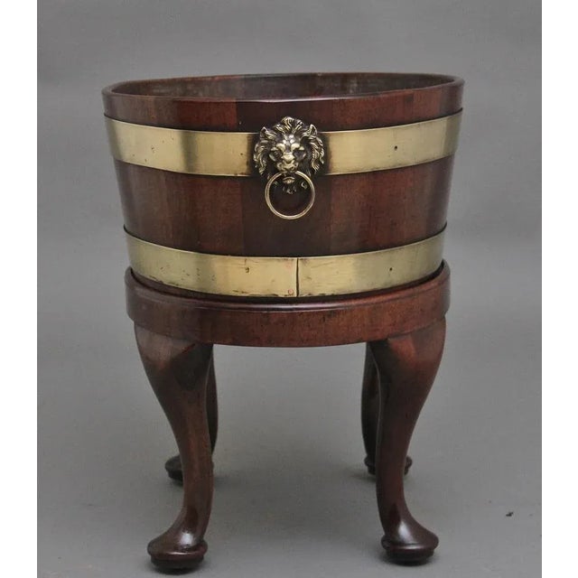 Brown 18th Century Mahogany and Brass Bound Oval Wine Cooler with Stand, 1770s, Set of 2 For Sale - Image 8 of 12