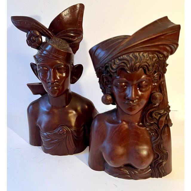 Mid 20th Century Pair of Teak Signed Balinese Sculptures Bookends For Sale - Image 5 of 7