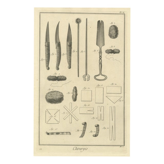 Antonio Baratti, Scalpels, Lint and Compresses, Diderot Surgery Plate Ii, 1772, Engraving For Sale
