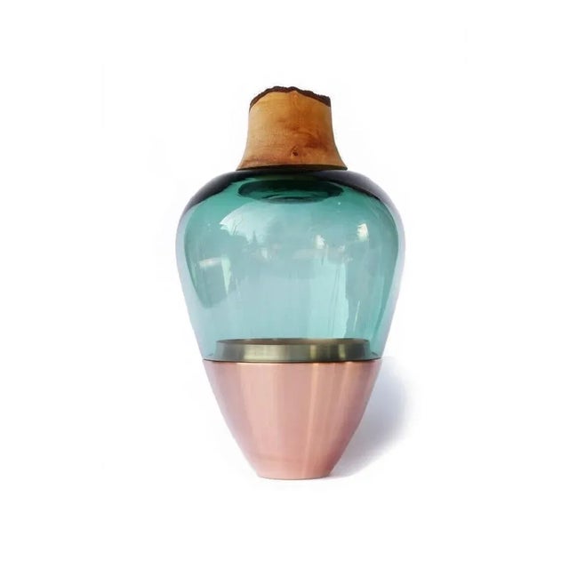 Contemporary Green Blue and Brass Patina India Vase I by Pia Wüstenberg For Sale - Image 3 of 9