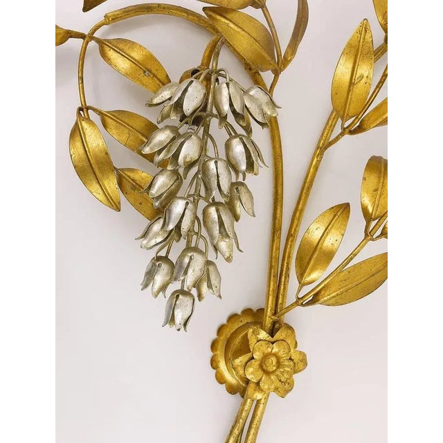 Gold Gilt Metal Palm Tree Wall Light in Maison Jansen Style by Hans Kögl, Germany, 1970s For Sale - Image 8 of 11