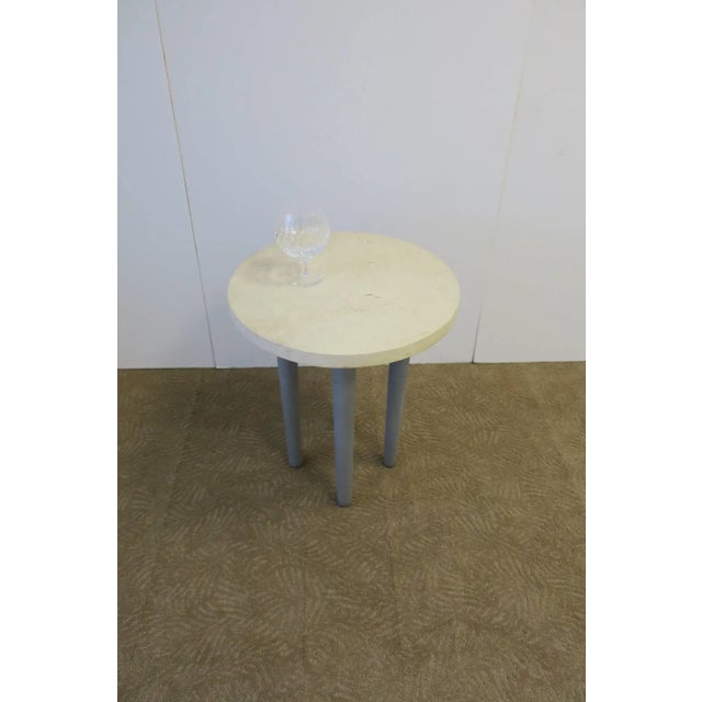 Beige Stone and Leather Postmodern Round Side or Drinks Table For Sale - Image 8 of 11
