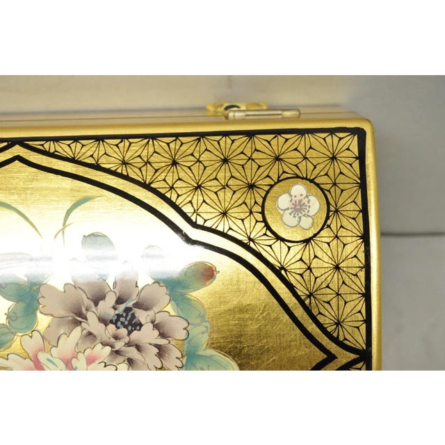 Vintage Chinese Oriental Gold Leaf Dome Lid Jewelry Box W/ Soapstone Figures For Sale - Image 10 of 18