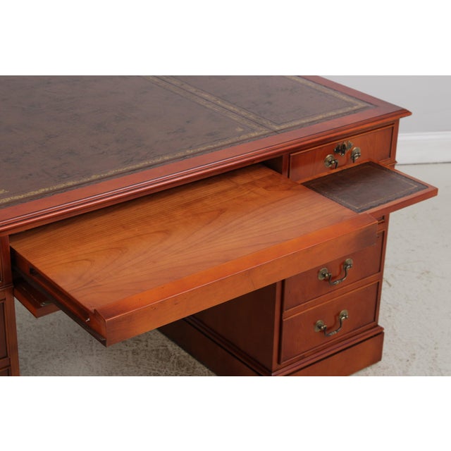 Reprodux Bevan Funnel Leather Top Yew Wood Desk For Sale In Philadelphia - Image 6 of 18