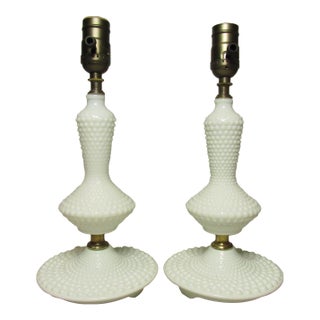 1950s Pair of Hobnail Milk Glass Lamps For Sale