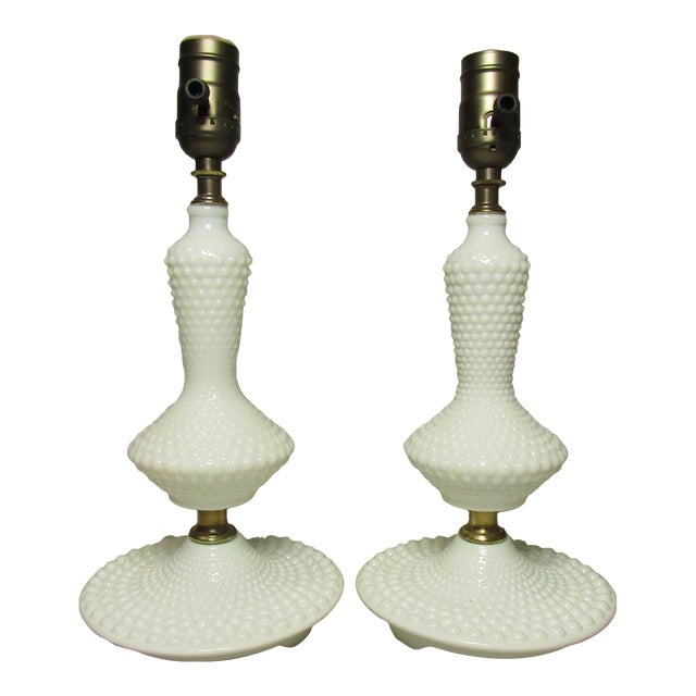 1950s Pair of Hobnail Milk Glass Lamps For Sale