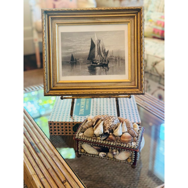 Antique Framed Maritime Steel Engraving A beautifully framed antique black and white steel engraving depicting an elegant...