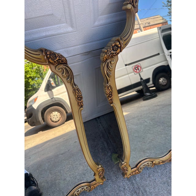 Gemstone Pair of Vintage French Provincial Rococo Style Wall Mirrors Hollywood Regency Ornate Gold Frames For Sale - Image 7 of 9
