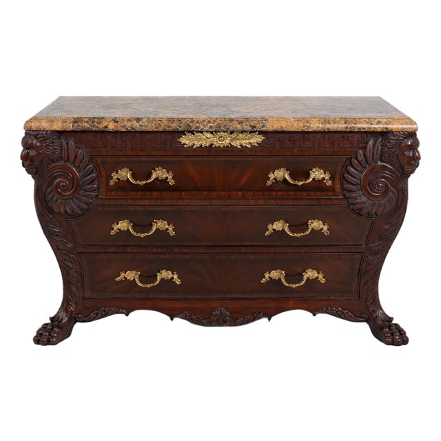 Maitland-Smith French Empire Style Marble Top Mahogany Chest For Sale