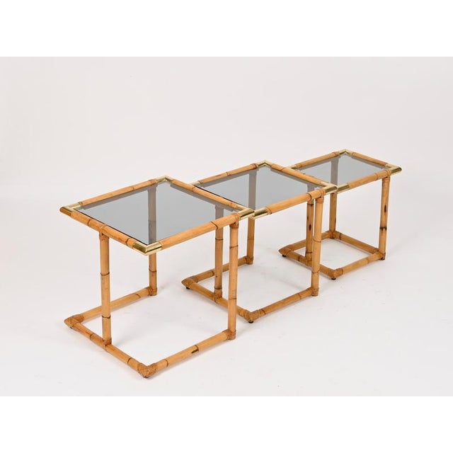 Nesting Tables in Bamboo and Brass, Italy, 1970s, Set of 3 For Sale - Image 14 of 15