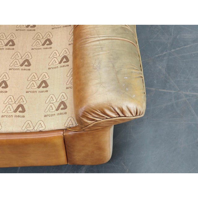 Cognac Buffalo Leather 3-Seater Sofa from Arcon Italia,1970s For Sale - Image 16 of 18