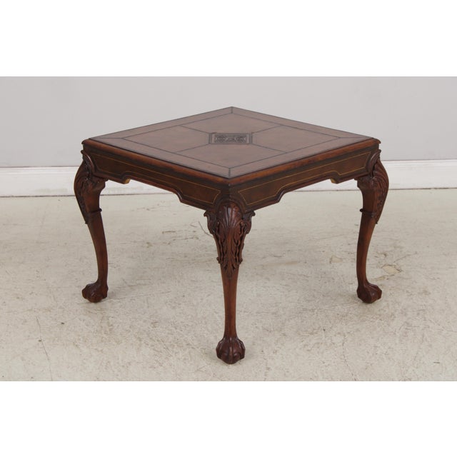 Pair Chippendale Tooled Leather Mahogany Lamp Tables For Sale - Image 4 of 14