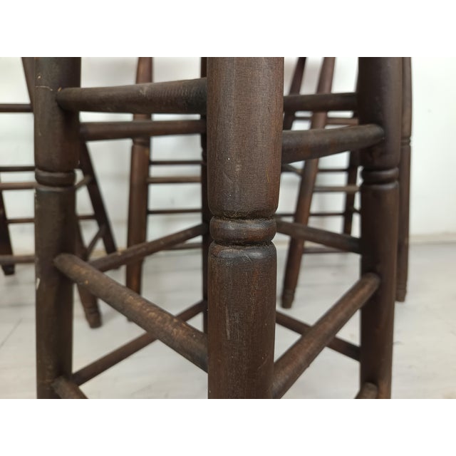 Brutalist Stools in Wood and Straw, 1950s, Set of 4 For Sale - Image 12 of 15