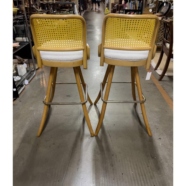 Postmodern 1995 Bentwood Swivel Barstools Reupholstered - A Pair For Sale - Image 3 of 7