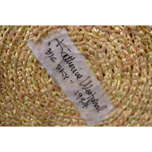 Katherine Westphal Big Sky Signed Raffia Woven Basket w/ Feather Accents 1994 For Sale - Image 10 of 10